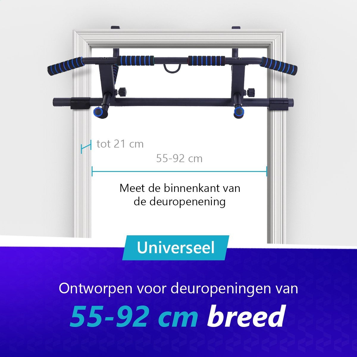 Vitalic Optrekstang (voor DEURPOST van 55 - 92cm breed) Tot 200kg Belastbaar – Pull Up Bar Zonder Boren – Fitness Pull-Up Bar Thuis – Chin Up Bar – Deurrekstok - Dip station