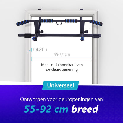 Vitalic Optrekstang (voor DEURPOST van 55 - 92cm breed) Tot 200kg Belastbaar – Pull Up Bar Zonder Boren – Fitness Pull-Up Bar Thuis – Chin Up Bar – Deurrekstok - Dip station