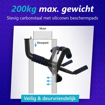 Vitalic Optrekstang (voor DEURPOST van 55 - 92cm breed) Tot 200kg Belastbaar – Pull Up Bar Zonder Boren – Fitness Pull-Up Bar Thuis – Chin Up Bar – Deurrekstok - Dip station