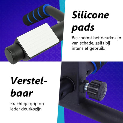 Vitalic Optrekstang (voor DEURPOST van 55 - 92cm breed) Tot 200kg Belastbaar – Pull Up Bar Zonder Boren – Fitness Pull-Up Bar Thuis – Chin Up Bar – Deurrekstok - Dip station