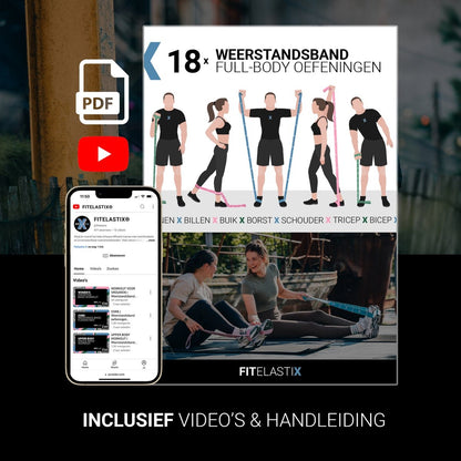 FITELASTIX® Premium Weerstandsband Lang - Voor Elk Niveau - Resistance Band - Sport Elastiek Fitness - Workout Elastiek - Met Handvatten - Thuis Sporten - Weerstand band 5-30kg - Stof - Roze