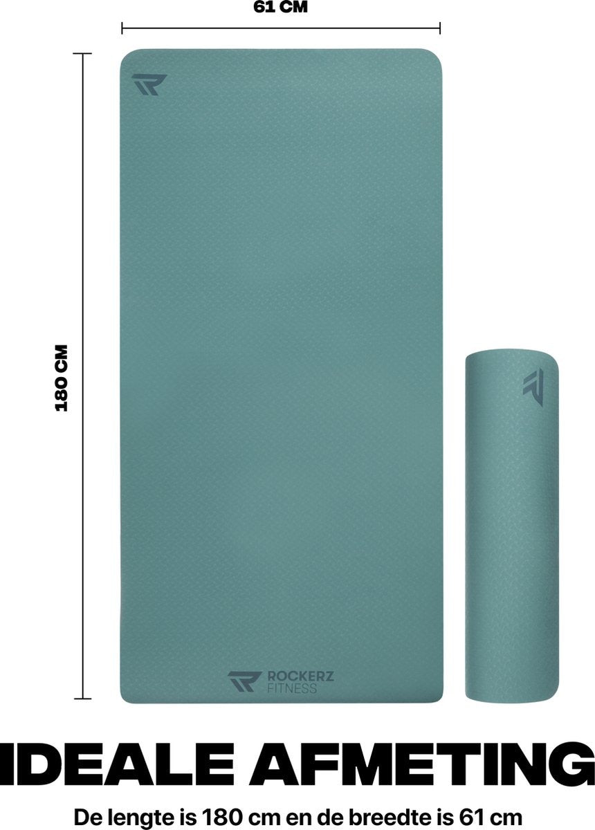 Rockerz Deluxe Yoga mat - Fitness mat - Sport mat - Yogamat anti slip & eco - Extra Dik - Duurzaam TPE materiaal - Incl Draagtas - Kleur: Petrol